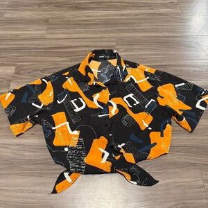 SHEIN Black and Orange Abstract Men's Shirt